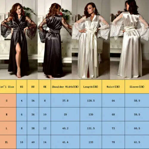 2021 Sexy Lingerie Women Silk Lace Long Robe Dress Pajamas Nightdress Nightgown Sleepwear - KIMLUD