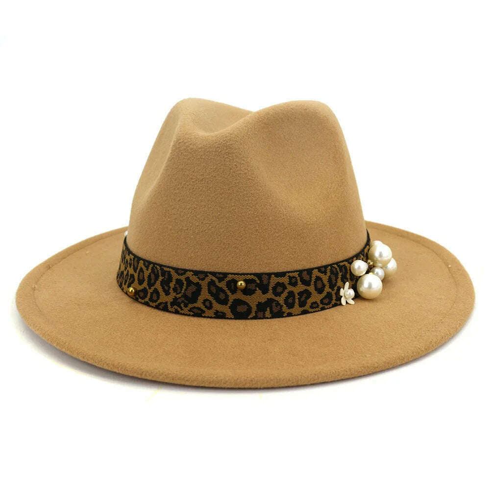 KIMLUD, 2021 Winter Autumn Imitation Woolen Women Men Ladies Fedoras Hat Jazz Caps European American Round Caps Bowler Hats, KIMLUD Womens ClothesKIMLUD, 2021 Winter Autumn Imitation Woolen Women Men Ladies Fedoras Hat Jazz Caps European American Round Caps Bowler Hats, Khaki / 56-60cm, KIMLUD APPAREL - Womens Clothes