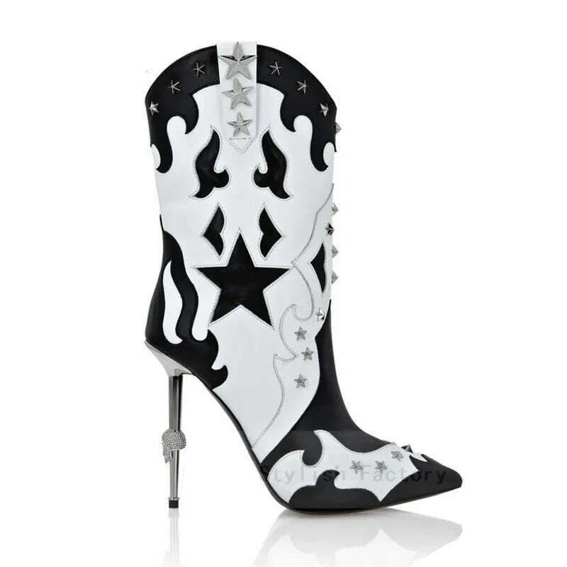KIMLUD, 2022 Autumn Winter Women Fringed Ankle Boots Sexy Pointy Toe Iron Stiletto Heels Leather Boots Western Cowgirl Botas De Mujer, KIMLUD Womens Clothes