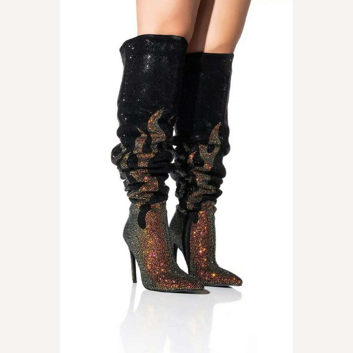 KIMLUD, 2022 Fashion Women Over The Knee High Thigh Boots 10/12cm High Heels Crystal Diamond Stripper Long Thigh Pleaser Boots Shoes, KIMLUD Womens Clothes