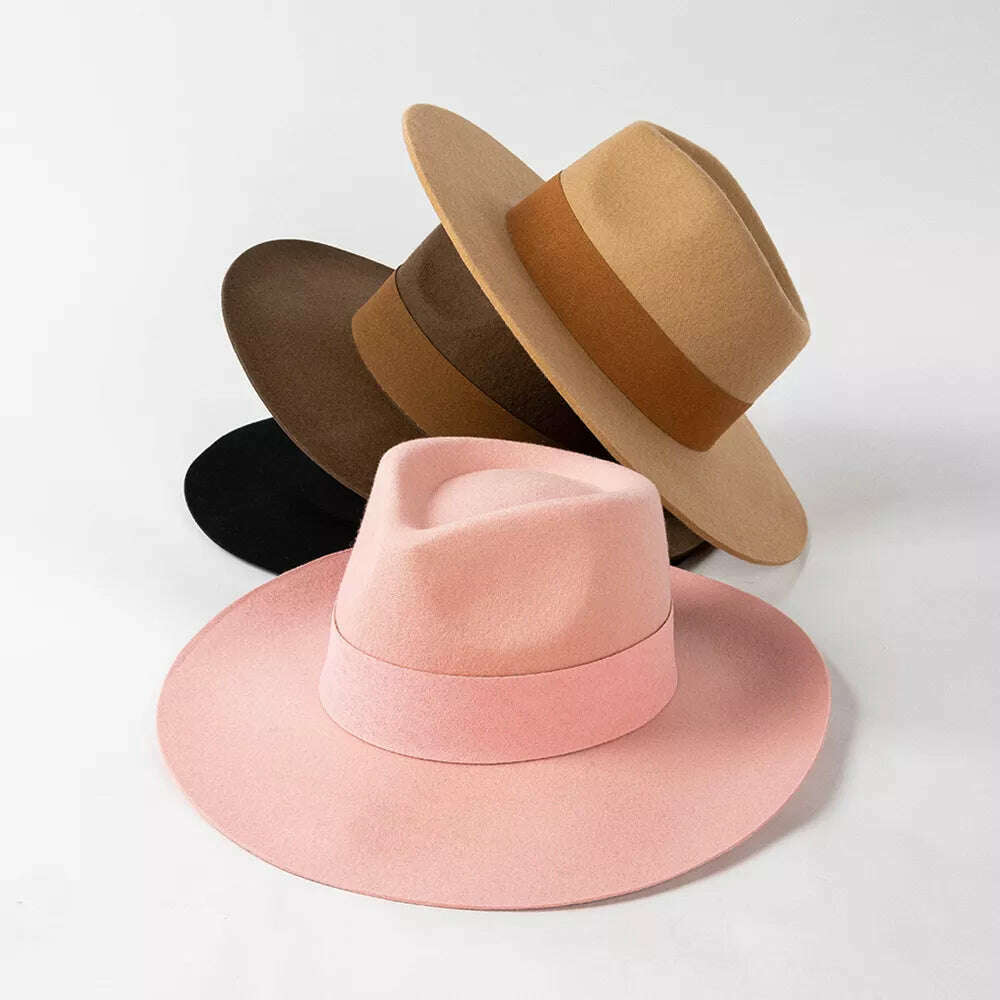 KIMLUD, 2022 Luxury Designer Brand Fedora Hat For Women 022 Warped Wool Fedoras For Women Autumn Winter Warm Hats Ladies Party Cap, KIMLUD Womens Clothes