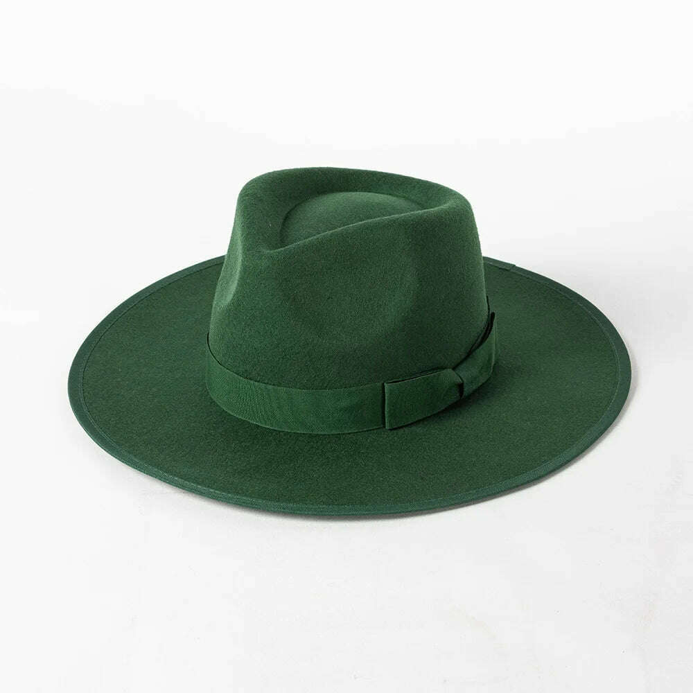 KIMLUD, 2022 Luxury Designer Brand Fedora Hat For Women Church Hats Ladies Eelegant Winter Wool Hats Pink Hat Wedding Hat Wholesale, dark green, KIMLUD Womens Clothes