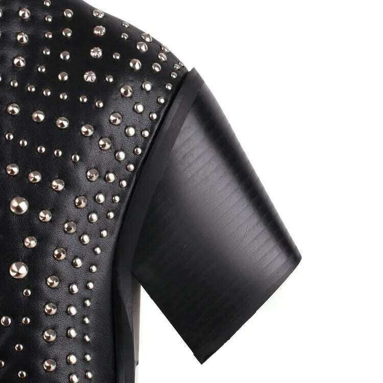KIMLUD, 2022 Metal Rivet Fashion Leather Women's Boots Black White Butterflies Knee High Chelsea Boots 6-8.5cm High Heels Denim Boots, KIMLUD Womens Clothes