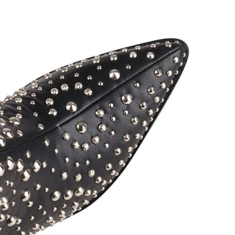 KIMLUD, 2022 Metal Rivet Fashion Leather Women's Boots Black White Butterflies Knee High Chelsea Boots 6-8.5cm High Heels Denim Boots, KIMLUD Womens Clothes
