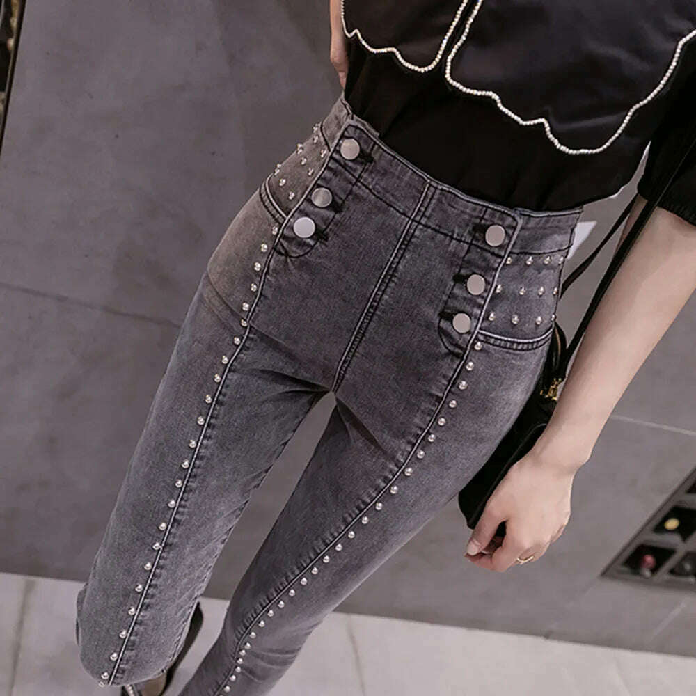 KIMLUD, 2022 New Jeans Women High Waist Jeans Woman High Elastic Stretch Female Washed Denim Pants Skinny Pencil Trousers, Gray / S, KIMLUD Womens Clothes