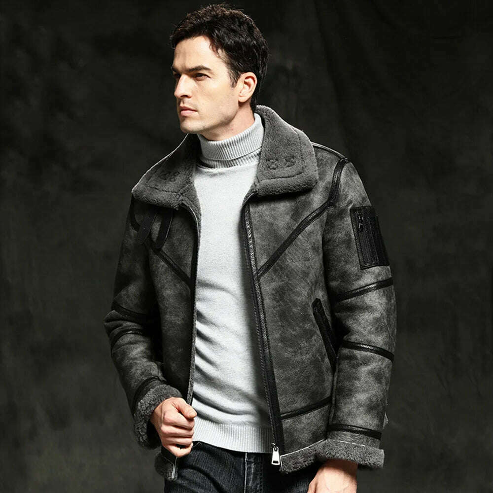 KIMLUD, 2022 New Limestone Gray Fur Coats Men Causal Formal Winter Warm Natural Sheepskin Shearling Outerwear Genuine Leather Coat, KIMLUD Womens Clothes