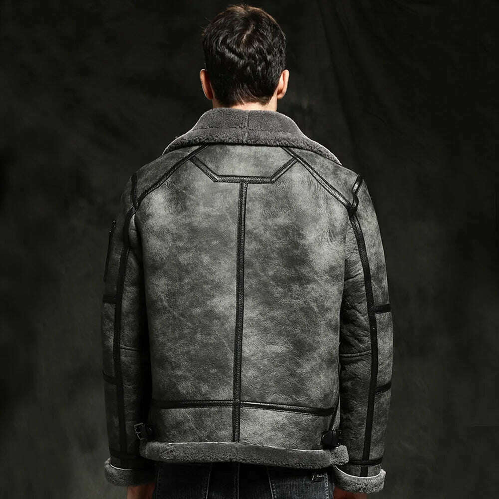 KIMLUD, 2022 New Limestone Gray Fur Coats Men Causal Formal Winter Warm Natural Sheepskin Shearling Outerwear Genuine Leather Coat, KIMLUD Womens Clothes