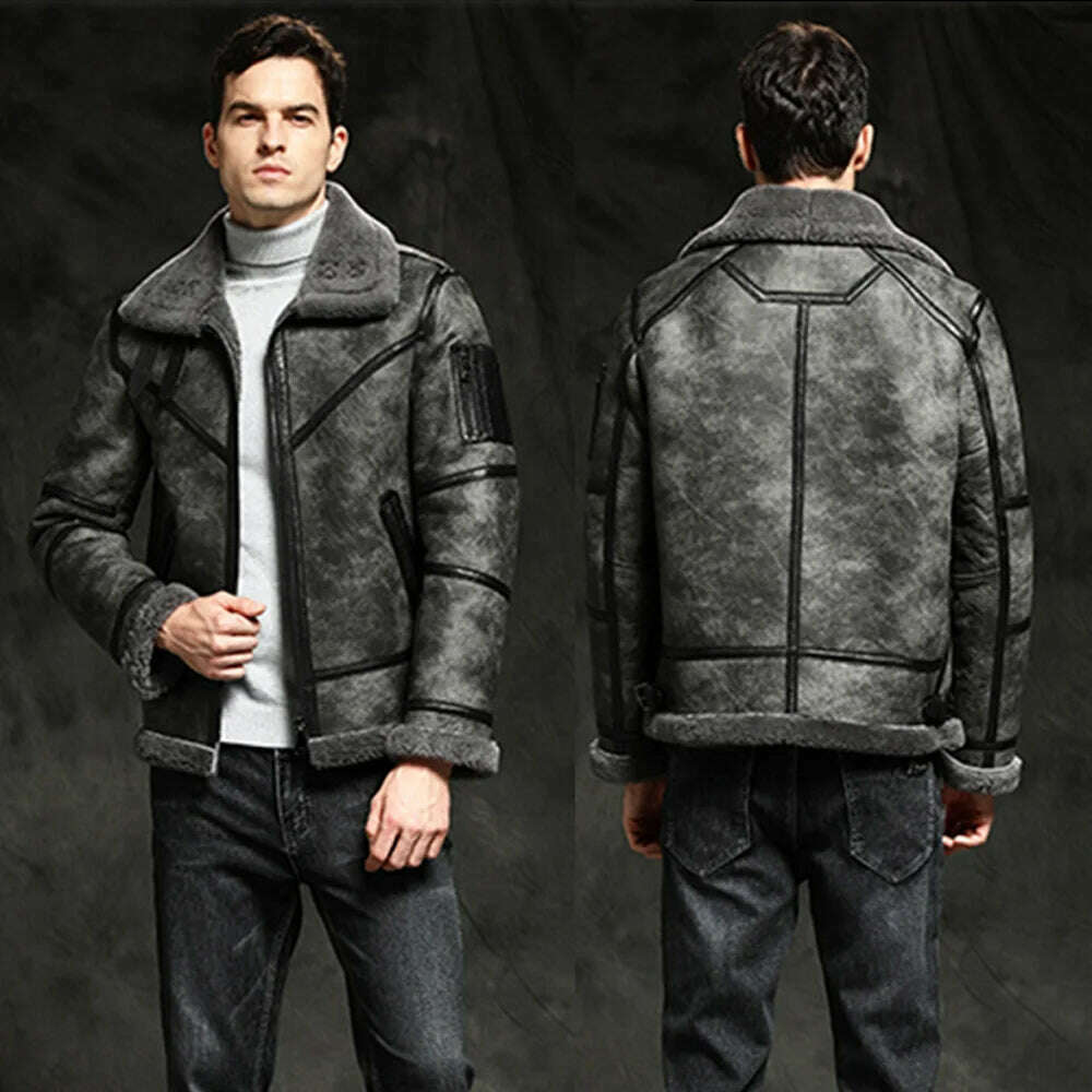 KIMLUD, 2022 New Limestone Gray Fur Coats Men Causal Formal Winter Warm Natural Sheepskin Shearling Outerwear Genuine Leather Coat, KIMLUD Womens Clothes