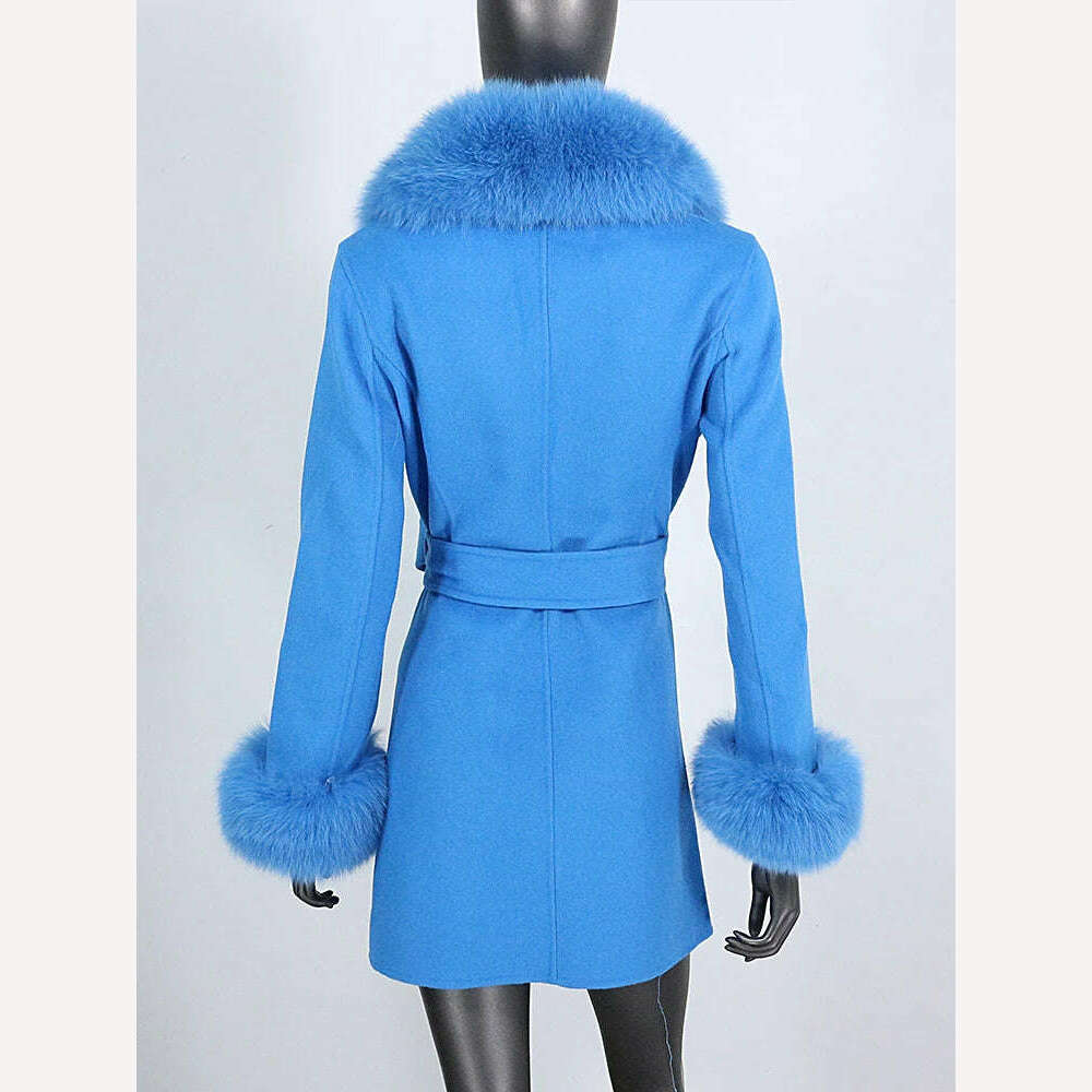 KIMLUD, 2022 New Real Fur Coat Winter Jacket Women Natural Fox Fur Collar Cuffs Belt Cashmere Wool Woolen Ladies Outerwear Streetwear, KIMLUD Womens Clothes