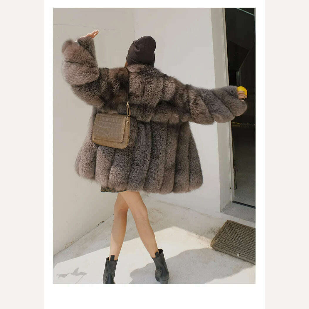 KIMLUD, 2022 New Real fur coat Women Fashionable Winter Stripe Cutting Featured Chic Fox Fur Fluffy Thicken Luxury Overcoat Female Soft, KIMLUD Womens Clothes