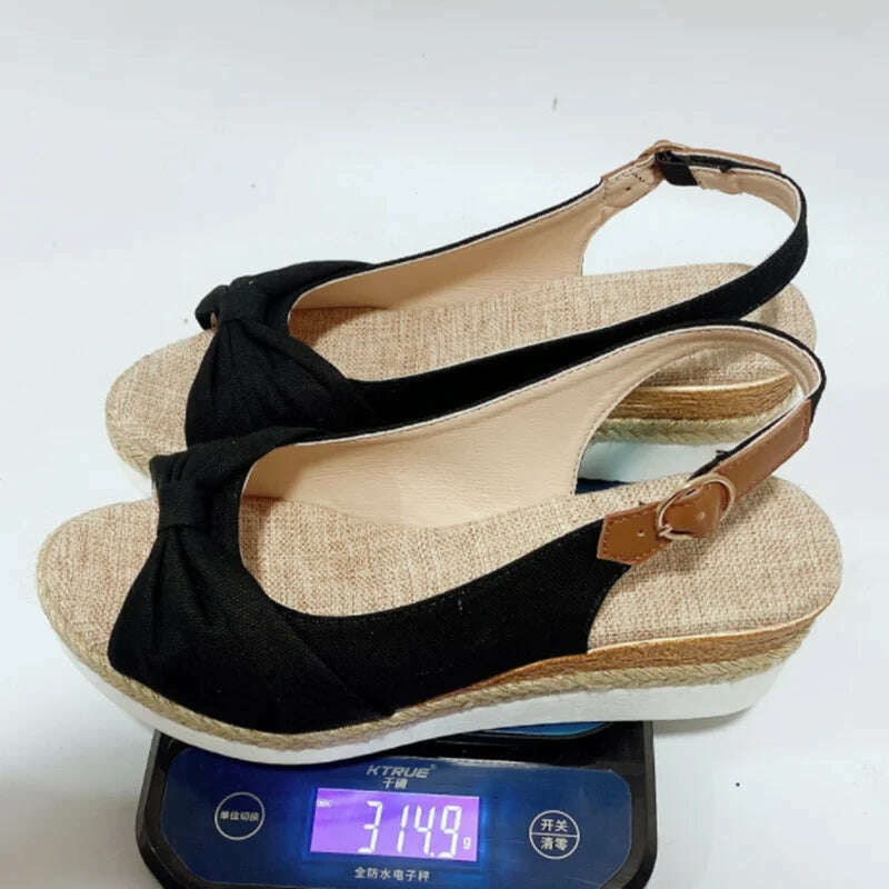 KIMLUD, 2022 New Sandals Large 35-42 Sandals Hemp Rope Bow Wedge Heel Casual Sandals Women's Sandals Roman Style Women's Sandals, KIMLUD Womens Clothes