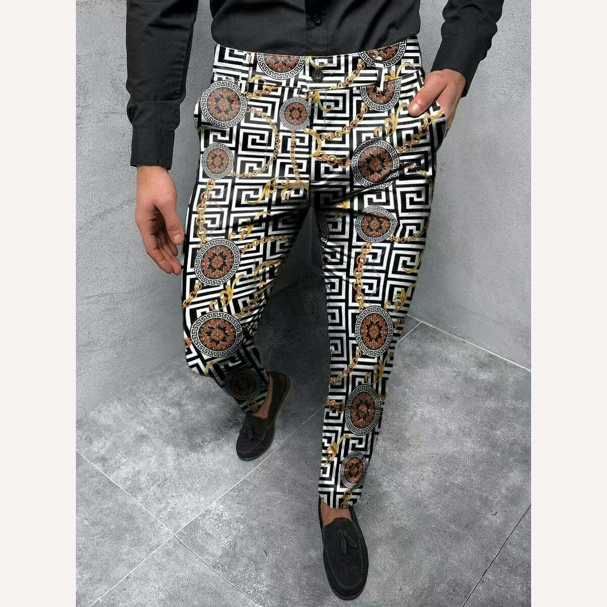 KIMLUD, 2022 New Smart Casual Men's Pants Ethnic Style Print Pencil Pants Men Thin Mid Waist Jogger Casual Trousers Suit Pants, S / 10, KIMLUD Womens Clothes