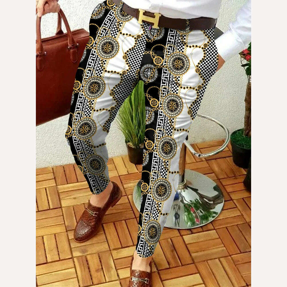 KIMLUD, 2022 New Smart Casual Men's Pants Ethnic Style Print Pencil Pants Men Thin Mid Waist Jogger Casual Trousers Suit Pants, KIMLUD Womens Clothes