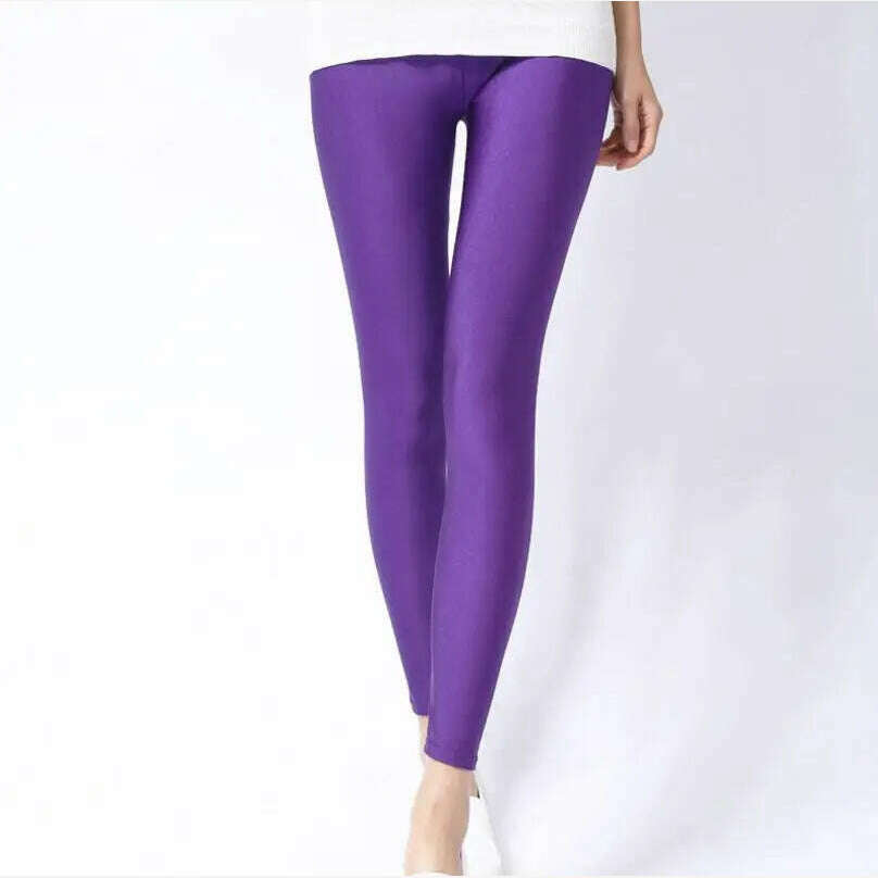 KIMLUD, 2022 New Spring Autume Solid Candy Neon Leggings for Women High Stretched Female Sexy Legging Pants Girl Clothing Leggins, KIMLUD Womens ClothesKIMLUD, 2022 New Spring Autume Solid Candy Neon Leggings for Women High Stretched Female Sexy Legging Pants Girl Clothing Leggins, purple / S, KIMLUD APPAREL - Womens Clothes