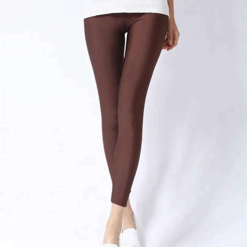KIMLUD, 2022 New Spring Autume Solid Candy Neon Leggings for Women High Stretched Female Sexy Legging Pants Girl Clothing Leggins, KIMLUD Womens ClothesKIMLUD, 2022 New Spring Autume Solid Candy Neon Leggings for Women High Stretched Female Sexy Legging Pants Girl Clothing Leggins, coffee / S, KIMLUD APPAREL - Womens Clothes