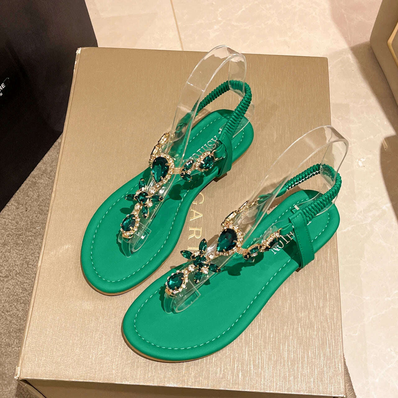 KIMLUD, 2022 New Summer Flats Sandals Women Crystal Clip Toe Slippers Trend Luxury Brand Ladies Shoes Beach Causal Slides Mujer Zapatos, KIMLUD Womens ClothesKIMLUD, 2022 New Summer Flats Sandals Women Crystal Clip Toe Slippers Trend Luxury Brand Ladies Shoes Beach Causal Slides Mujer Zapatos, Green / 36, KIMLUD APPAREL - Womens Clothes