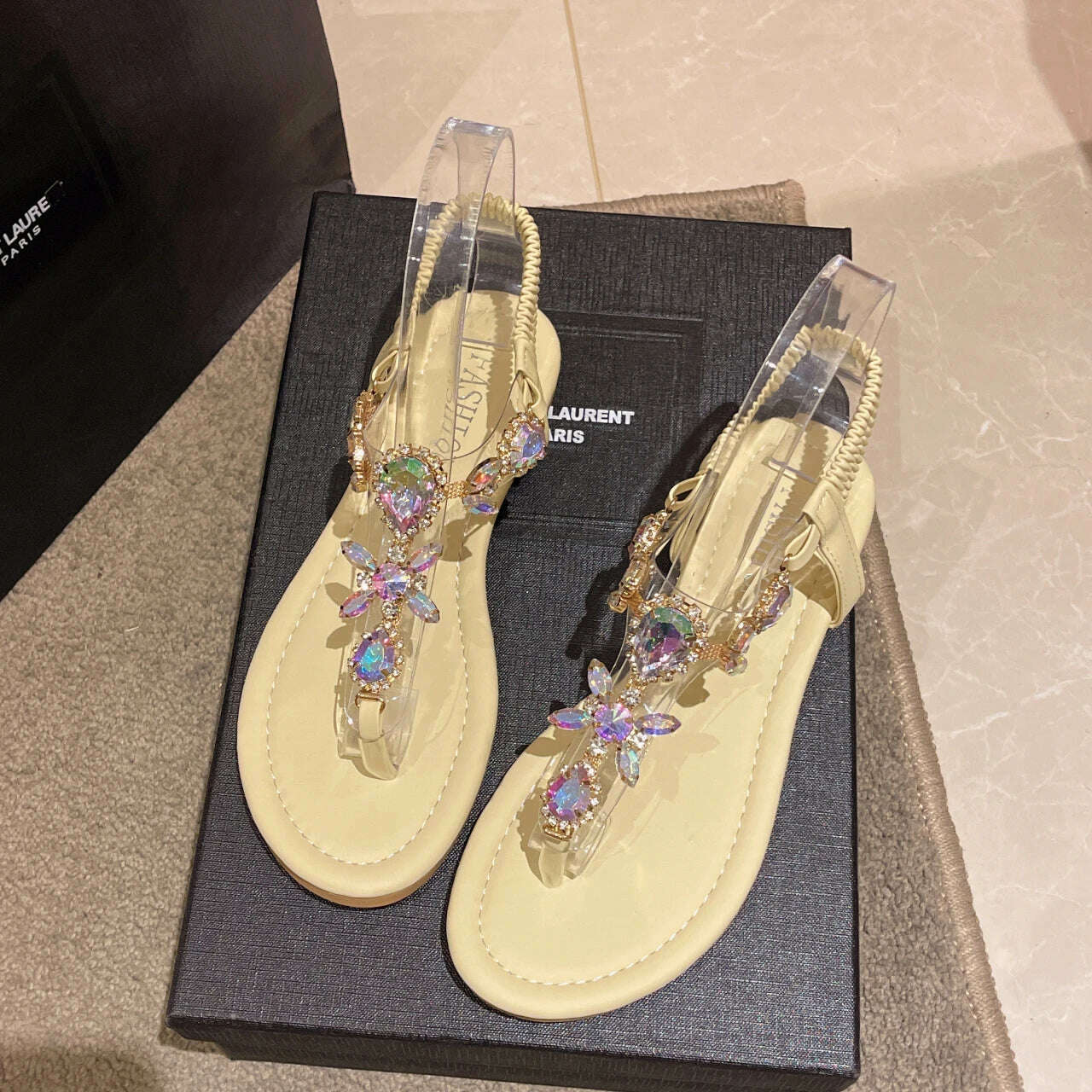 KIMLUD, 2022 New Summer Flats Sandals Women Crystal Clip Toe Slippers Trend Luxury Brand Ladies Shoes Beach Causal Slides Mujer Zapatos, KIMLUD Womens ClothesKIMLUD, 2022 New Summer Flats Sandals Women Crystal Clip Toe Slippers Trend Luxury Brand Ladies Shoes Beach Causal Slides Mujer Zapatos, Apricot / 36, KIMLUD APPAREL - Womens Clothes