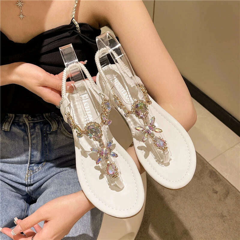 KIMLUD, 2022 New Summer Flats Sandals Women Crystal Clip Toe Slippers Trend Luxury Brand Ladies Shoes Beach Causal Slides Mujer Zapatos, KIMLUD Womens ClothesKIMLUD, 2022 New Summer Flats Sandals Women Crystal Clip Toe Slippers Trend Luxury Brand Ladies Shoes Beach Causal Slides Mujer Zapatos, Beige / 36, KIMLUD APPAREL - Womens Clothes