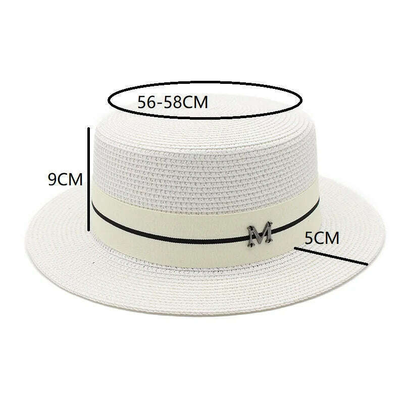 KIMLUD, 2022 New Summer Women's Boater Beach Hat Wide brim Female Panama Hat Lady Classic Flat Bowknot Straw Sun Hat Women Fedora Hats, KIMLUD Womens Clothes