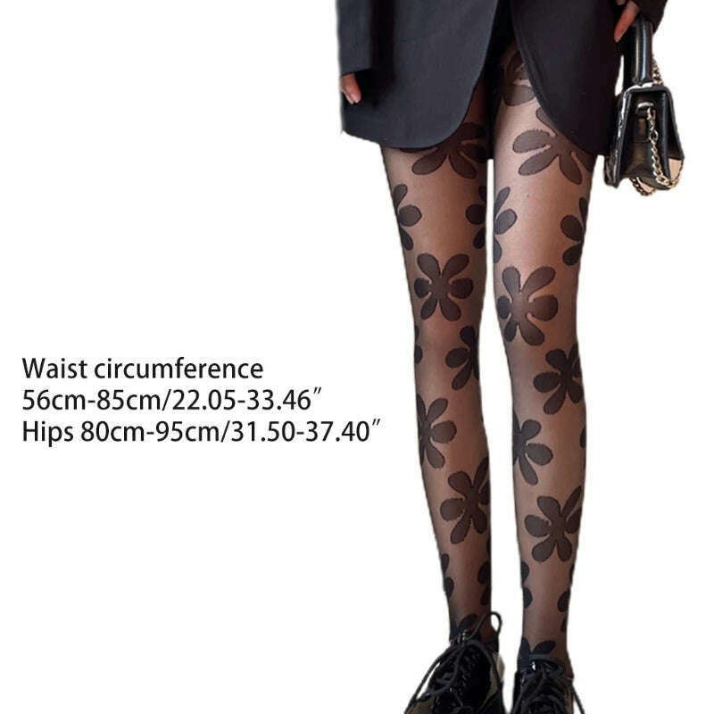 KIMLUD, 2022 New Women Goth Punk Pantyhose Big Flower Patterned Lolita Sheer Tights Stockings, KIMLUD Womens Clothes