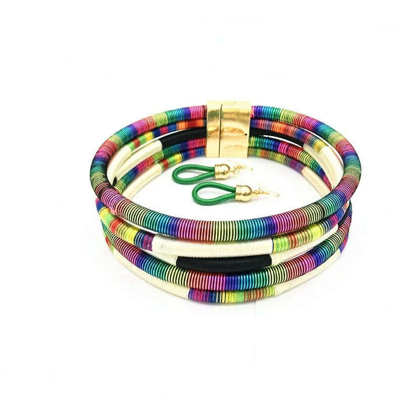KIMLUD, 2022 Rope Necklace Earrings Set Rope Jewelry Colorful Choker Chain Necklace Drop Earring Accesories for Girls Gifts, Multicolour / 45cm, KIMLUD Womens Clothes