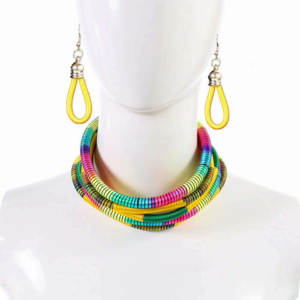 KIMLUD, 2022 Rope Necklace Earrings Set Rope Jewelry Colorful Choker Chain Necklace Drop Earring Accesories for Girls Gifts, KIMLUD Womens Clothes