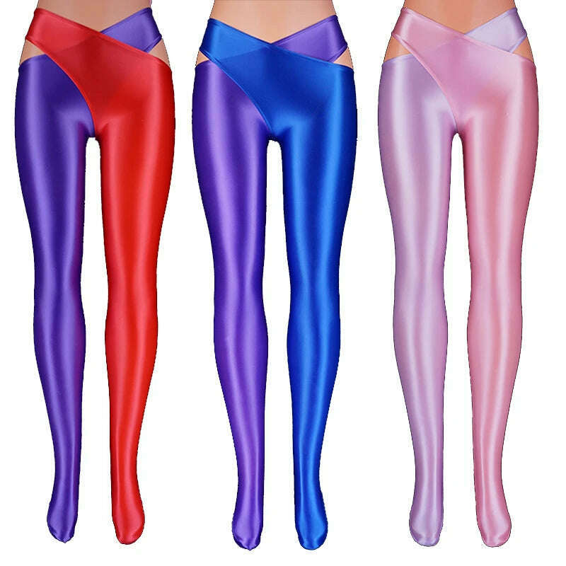 KIMLUD, 2022 Satin Glossy Sexy Leggings Trousers Glitter Stockings Japanese Full-Length Pants High Waist Tights Women Shiny Jeggings, KIMLUD Womens Clothes