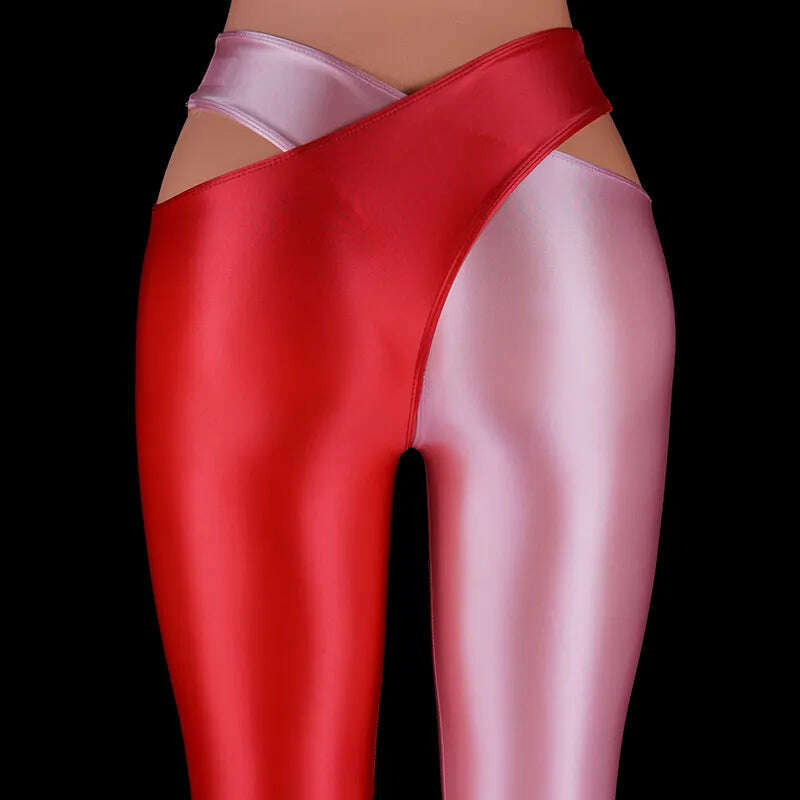 KIMLUD, 2022 Satin Glossy Sexy Leggings Trousers Glitter Stockings Japanese Full-Length Pants High Waist Tights Women Shiny Jeggings, Red Pink / M, KIMLUD Womens Clothes