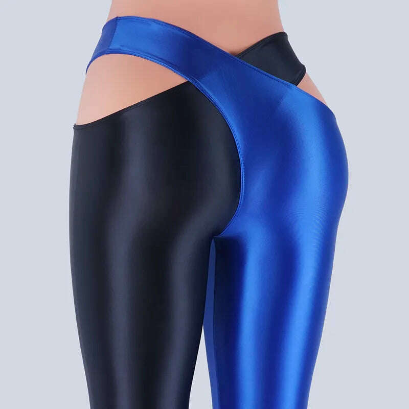 KIMLUD, 2022 Satin Glossy Sexy Leggings Trousers Glitter Stockings Japanese Full-Length Pants High Waist Tights Women Shiny Jeggings, Black Blue / M, KIMLUD Womens Clothes