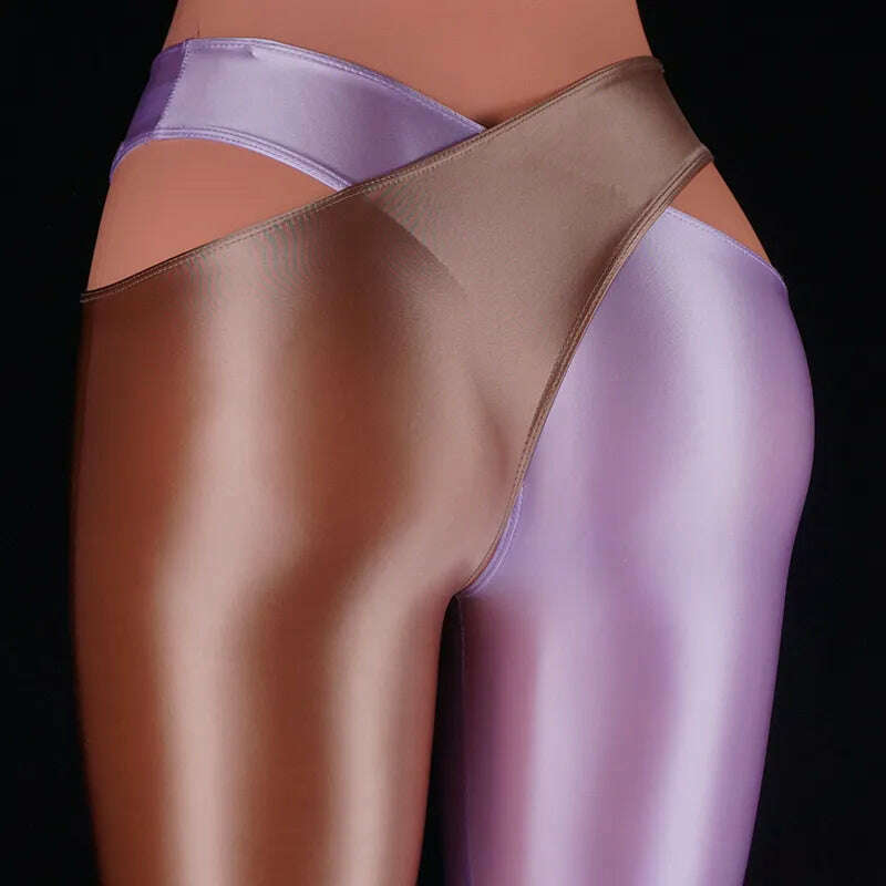 KIMLUD, 2022 Satin Glossy Sexy Leggings Trousers Glitter Stockings Japanese Full-Length Pants High Waist Tights Women Shiny Jeggings, Brown Lavender / M, KIMLUD Womens Clothes