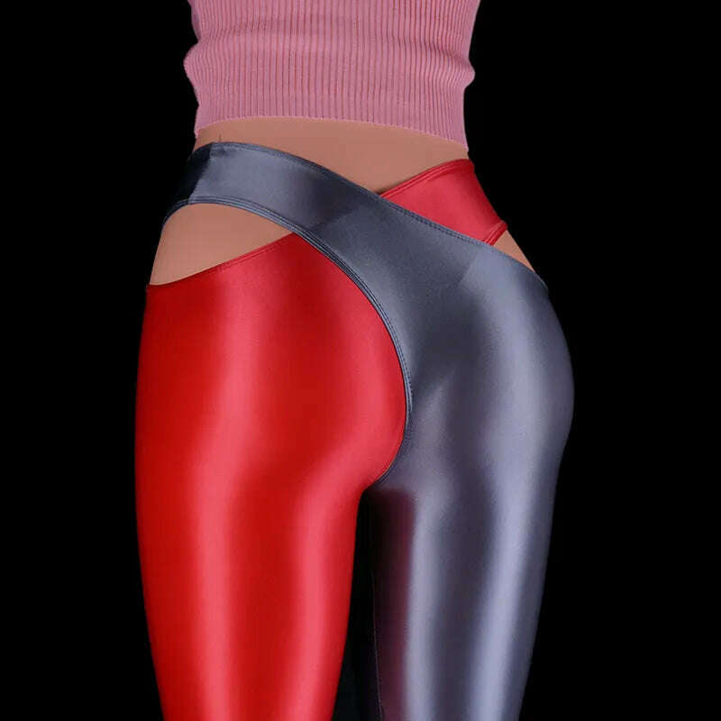 KIMLUD, 2022 Satin Glossy Sexy Leggings Trousers Glitter Stockings Japanese Full-Length Pants High Waist Tights Women Shiny Jeggings, Red Gray / M, KIMLUD Womens Clothes