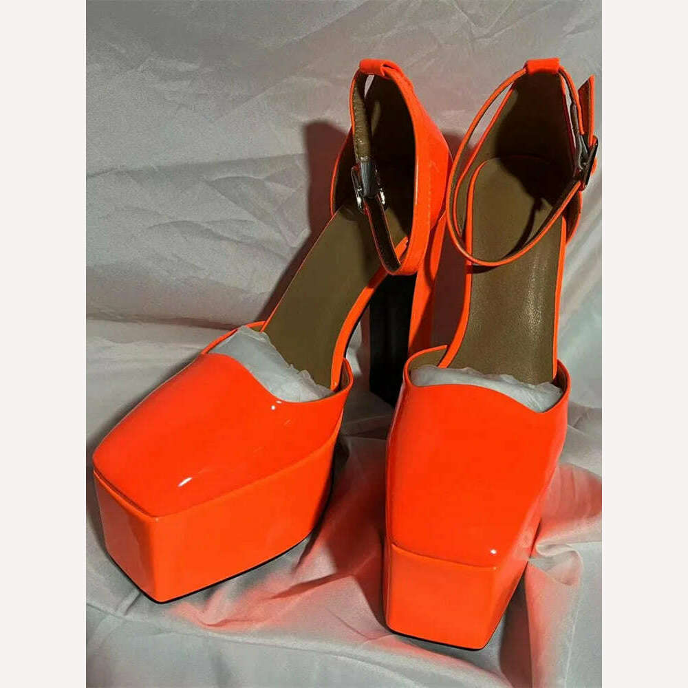 KIMLUD, 2022 Spring and Summer New Women's High Heels Patent Leather Wedding Shoes Luxury Sexy Paris Fashion Banquet Women&#39;s Shoes, orange / 34, KIMLUD Womens Clothes
