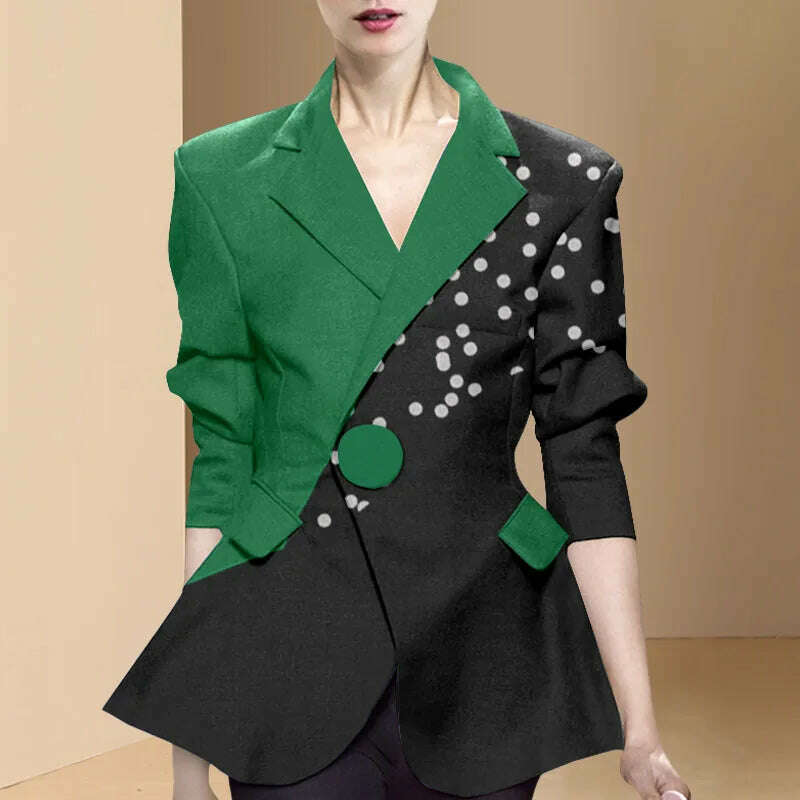 KIMLUD, 2022 Spring New Women Suit Jacket Fashion Notched Single Button Long Sleeve Slim Fit Women's Contrasting Colors Cardigan Coat, KIMLUD Women's Clothes