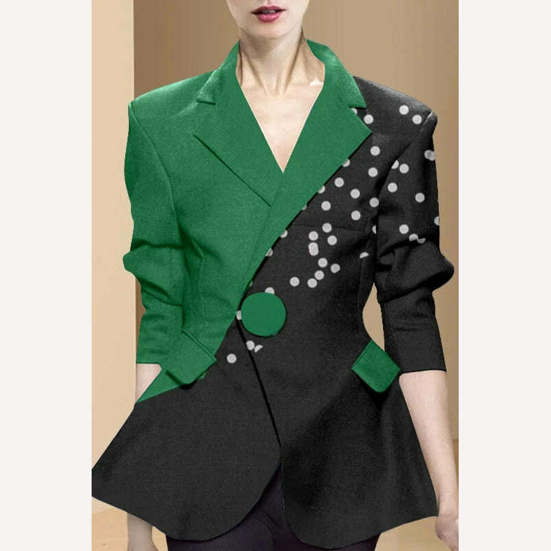 KIMLUD, 2022 Spring New Women Suit Jacket Fashion Notched Single Button Long Sleeve Slim Fit Women's Contrasting Colors Cardigan Coat, KIMLUD Womens Clothes