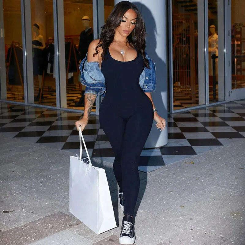 KIMLUD, 2022 Summer One Piece Jumpsuit Women Solid Slim Spring Bodycon Backless Sports Fitness Playsuit Sleeveless Romper Female, KIMLUD Womens Clothes