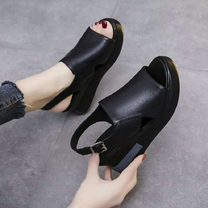 KIMLUD, 2022 Summer Wedge Platform Sandals Fashion Retro Romen Beach Shoes Ladies Casual Peep Toe Soft Comfortable Sandalias De Mujer, KIMLUD Womens Clothes