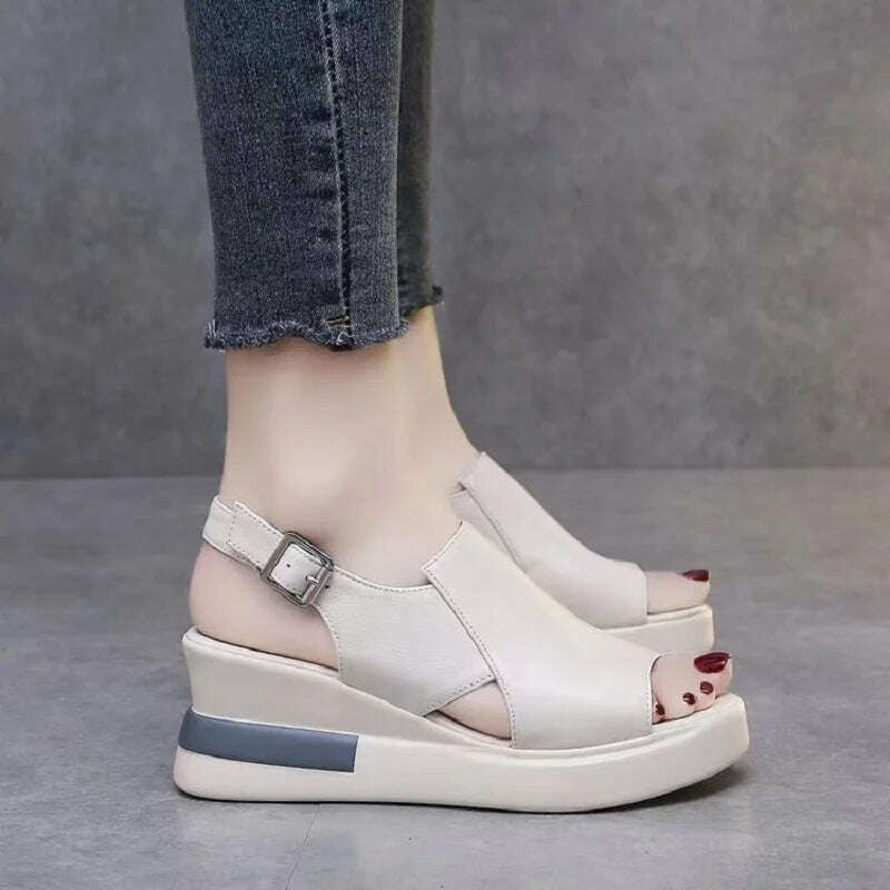 KIMLUD, 2022 Summer Wedge Platform Sandals Fashion Retro Romen Beach Shoes Ladies Casual Peep Toe Soft Comfortable Sandalias De Mujer, KIMLUD Womens Clothes