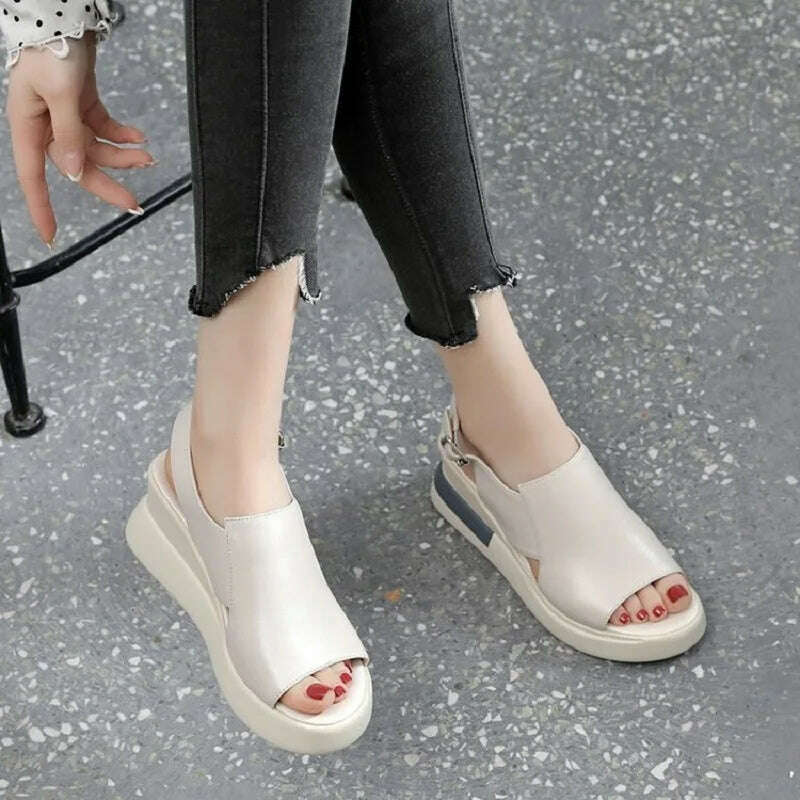 KIMLUD, 2022 Summer Wedge Platform Sandals Fashion Retro Romen Beach Shoes Ladies Casual Peep Toe Soft Comfortable Sandalias De Mujer, KIMLUD Womens Clothes