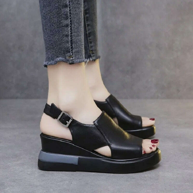 KIMLUD, 2022 Summer Wedge Platform Sandals Fashion Retro Romen Beach Shoes Ladies Casual Peep Toe Soft Comfortable Sandalias De Mujer, KIMLUD Womens Clothes