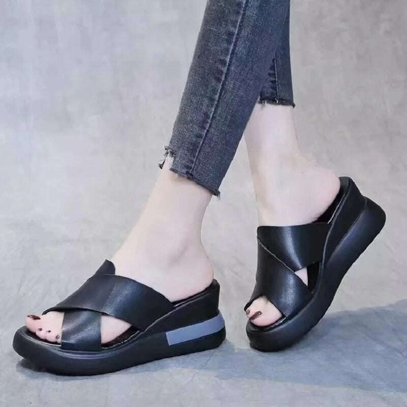 KIMLUD, 2022 Summer Wedge Platform Sandals Fashion Retro Romen Beach Shoes Ladies Casual Peep Toe Soft Comfortable Sandalias De Mujer, KIMLUD Womens Clothes