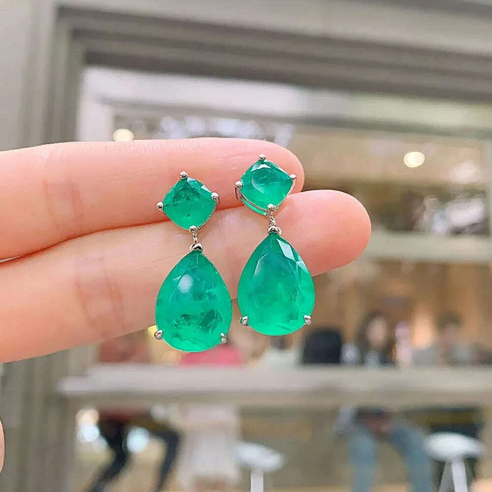 KIMLUD, 2022 Trend Jewelry Silver Color Emerald Wedding Earrings for Women Simulation Paraiba Tourmaline Drop Earring Party Jewelry Gift, KIMLUD Womens Clothes