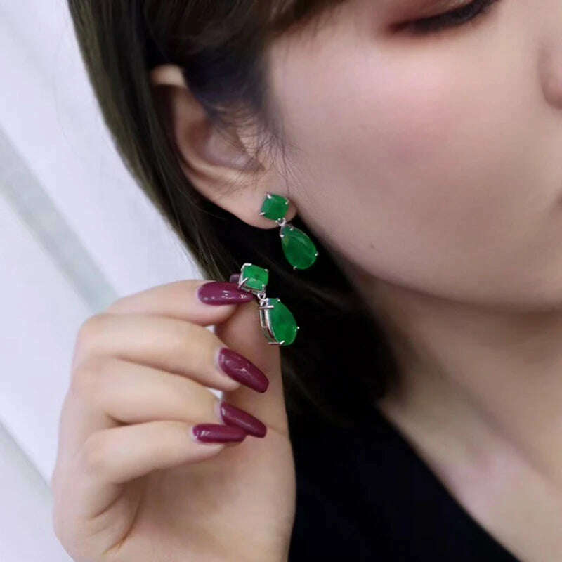 KIMLUD, 2022 Trend Jewelry Silver Color Emerald Wedding Earrings for Women Simulation Paraiba Tourmaline Drop Earring Party Jewelry Gift, KIMLUD Womens Clothes