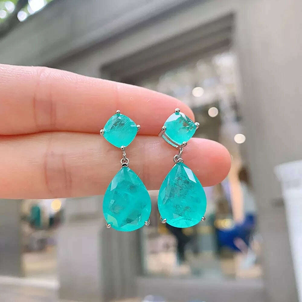 KIMLUD, 2022 Trend Jewelry Silver Color Emerald Wedding Earrings for Women Simulation Paraiba Tourmaline Drop Earring Party Jewelry Gift, KIMLUD Womens Clothes