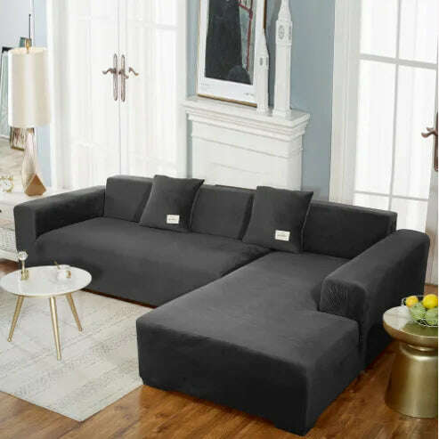 KIMLUD, 2022 Velvet L Shaped Sofa Cover For Living Room Elastic Furniture Couch Slipcover Chaise Longue Corner Sofa Covers Stretchable, KIMLUD Womens ClothesKIMLUD, 2022 Velvet L Shaped Sofa Cover For Living Room Elastic Furniture Couch Slipcover Chaise Longue Corner Sofa Covers Stretchable, Black / Two pillowcase, KIMLUD APPAREL - Womens Clothes