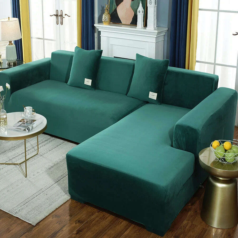 KIMLUD, 2022 Velvet L Shaped Sofa Cover For Living Room Elastic Furniture Couch Slipcover Chaise Longue Corner Sofa Covers Stretchable, KIMLUD Womens ClothesKIMLUD, 2022 Velvet L Shaped Sofa Cover For Living Room Elastic Furniture Couch Slipcover Chaise Longue Corner Sofa Covers Stretchable, Green / Two pillowcase, KIMLUD APPAREL - Womens Clothes