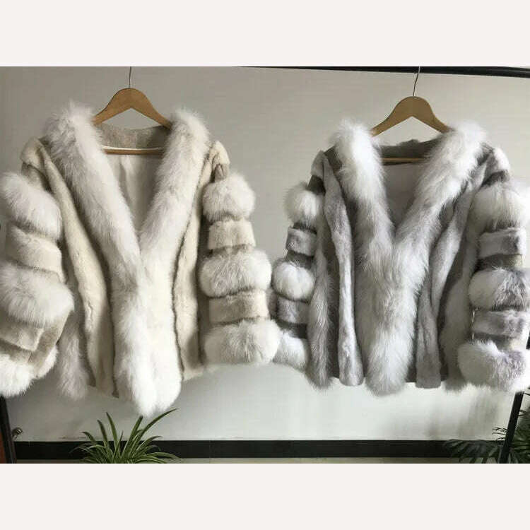 KIMLUD, 2022 Winter Fur Coat Real Natural Fox Mink Fur Plice Striped Jacket Women Thick Warm Outerwear Streetwear Loose Luxury, KIMLUD Womens Clothes