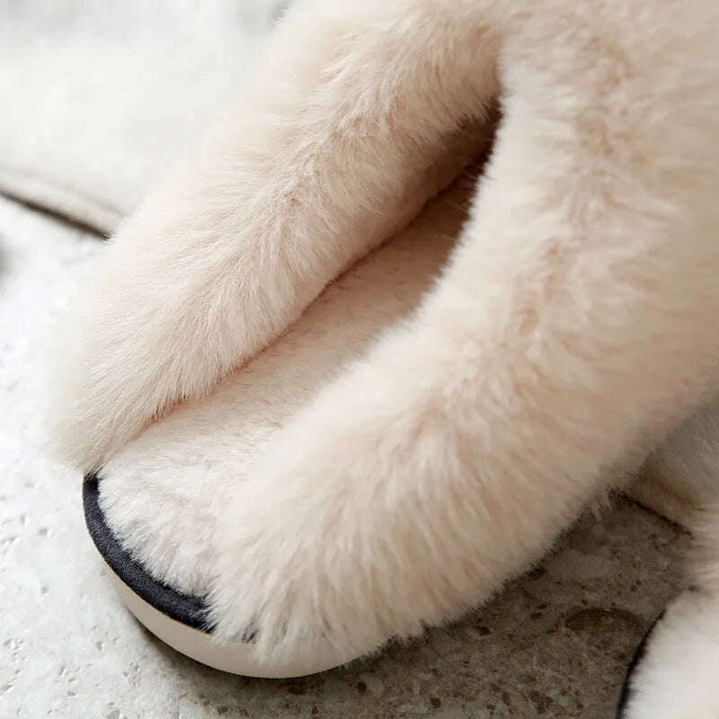 KIMLUD, 2022 Winter Warm Home Fur Slippers Women Luxury Faux Suede Plush Couple Cotton Shoes Indoor Bedroom Flat Heels Fluffy Slippers, KIMLUD Womens Clothes