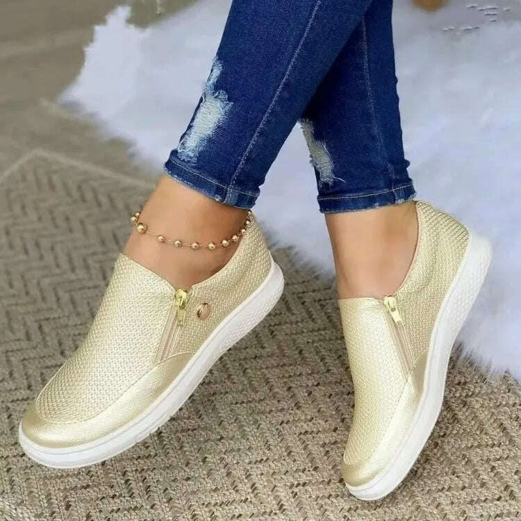 KIMLUD, 2022 Women Summer Breathable Mesh Shoes Double Zipper Slip On Flats Casual White Sneakers Lazy Shoes Walking Footwear Moccasins, KIMLUD Womens Clothes