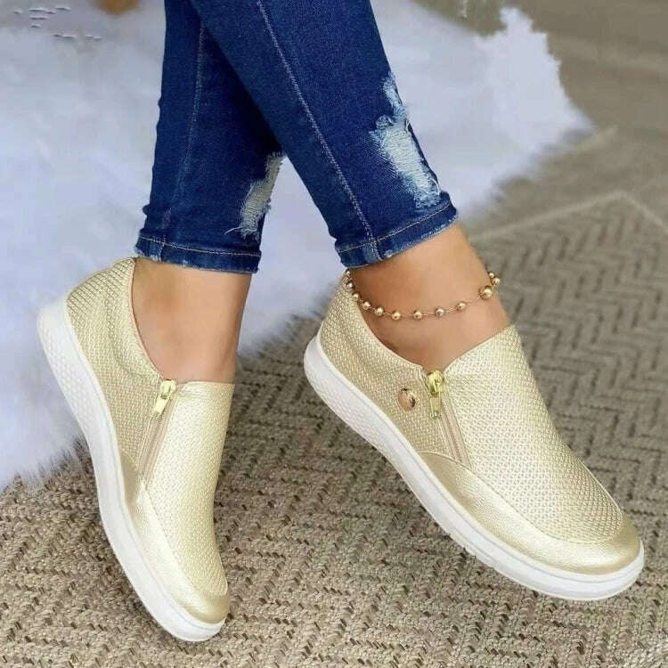 KIMLUD, 2022 Women Summer Breathable Mesh Shoes Double Zipper Slip On Flats Casual White Sneakers Lazy Shoes Walking Footwear Moccasins, KIMLUD Womens Clothes