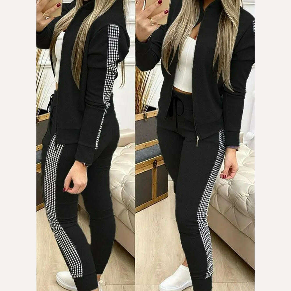 KIMLUD, 2022 Women Two Piece Set Outfits Autumn Women's Tracksuit Zipper Top And Pants Casual Sport Suit Winter 2 Piece Woman Set, Black / S, KIMLUD Womens Clothes